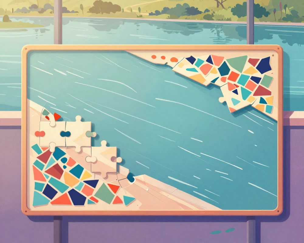 A broken riverside design waiting to be pieced together