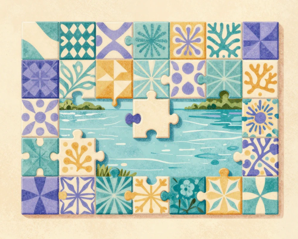 Matching tiles and colors to restore a riverside mural